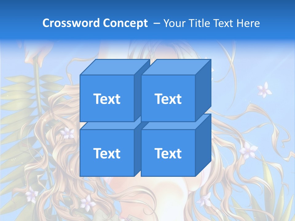 A Woman With Long Hair And Green Eyes Is Posing In Front Of A Blue Background PowerPoint Template