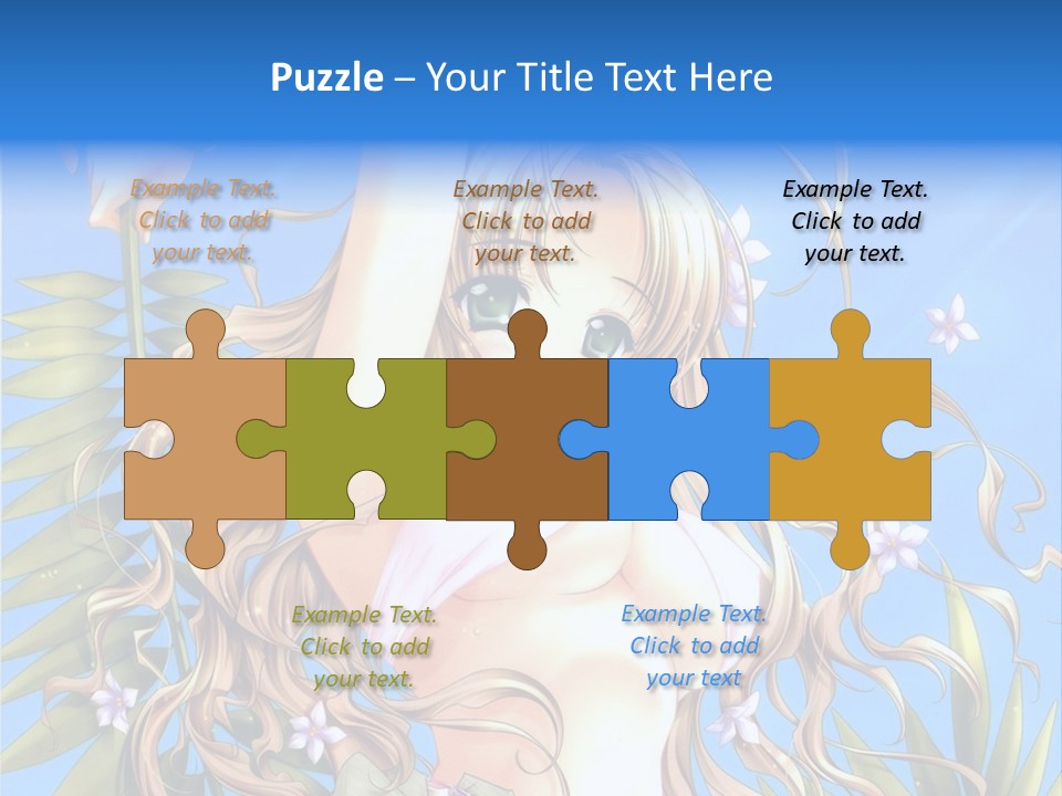 A Woman With Long Hair And Green Eyes Is Posing In Front Of A Blue Background PowerPoint Template