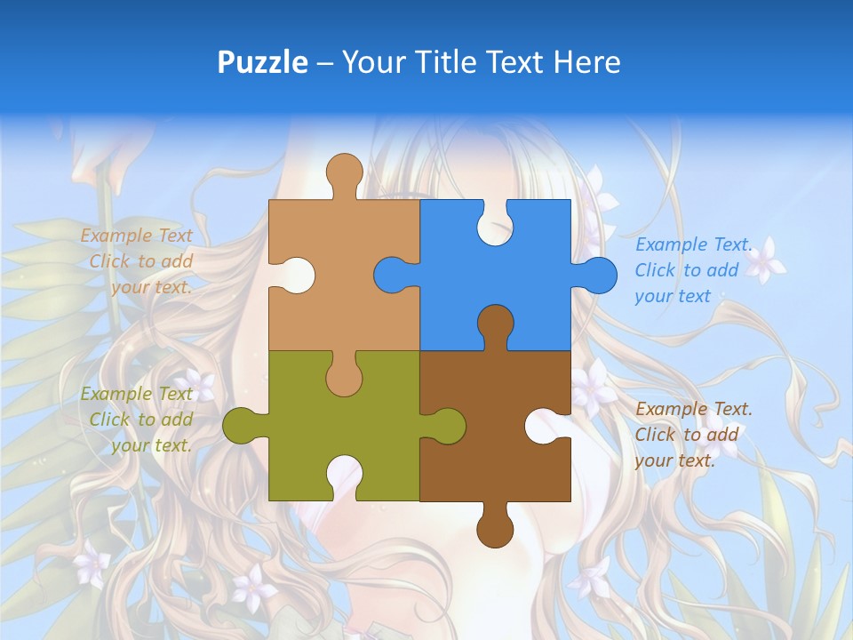 A Woman With Long Hair And Green Eyes Is Posing In Front Of A Blue Background PowerPoint Template