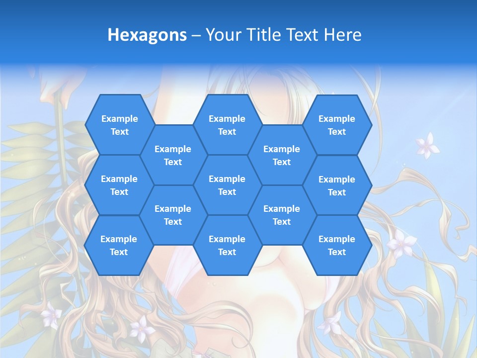 A Woman With Long Hair And Green Eyes Is Posing In Front Of A Blue Background PowerPoint Template