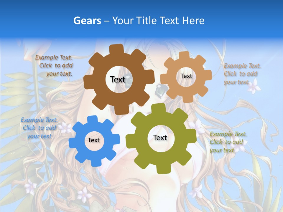 A Woman With Long Hair And Green Eyes Is Posing In Front Of A Blue Background PowerPoint Template