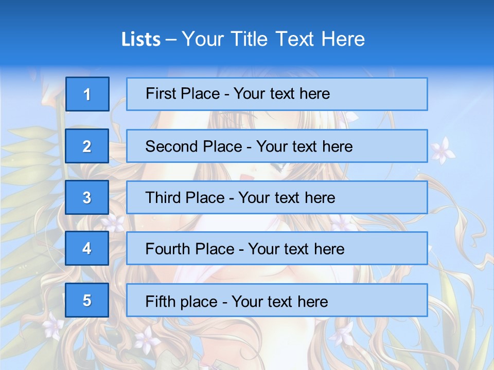 A Woman With Long Hair And Green Eyes Is Posing In Front Of A Blue Background PowerPoint Template