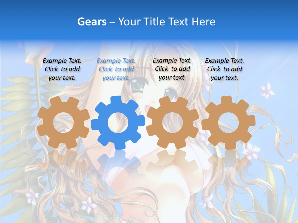 A Woman With Long Hair And Green Eyes Is Posing In Front Of A Blue Background PowerPoint Template