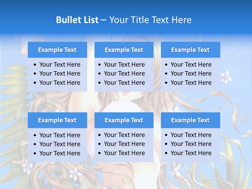 A Woman With Long Hair And Green Eyes Is Posing In Front Of A Blue Background PowerPoint Template