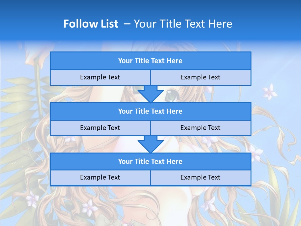 A Woman With Long Hair And Green Eyes Is Posing In Front Of A Blue Background PowerPoint Template