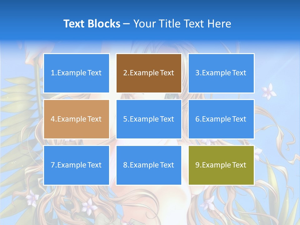 A Woman With Long Hair And Green Eyes Is Posing In Front Of A Blue Background PowerPoint Template