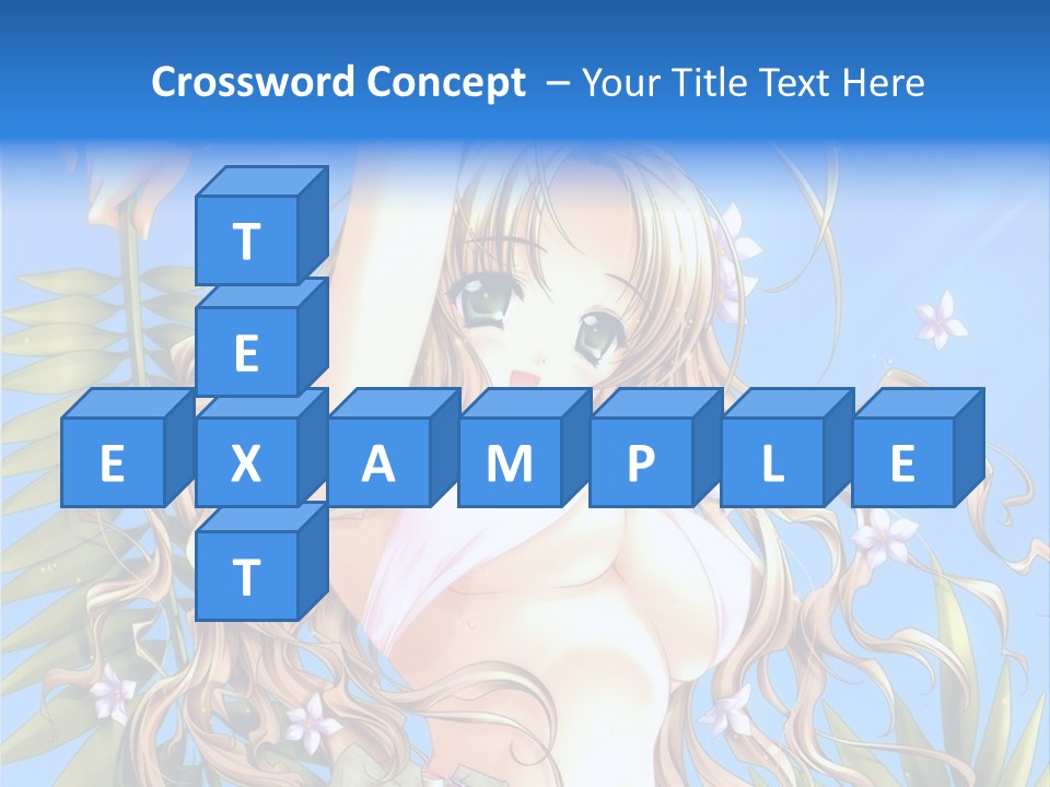 A Woman With Long Hair And Green Eyes Is Posing In Front Of A Blue Background PowerPoint Template