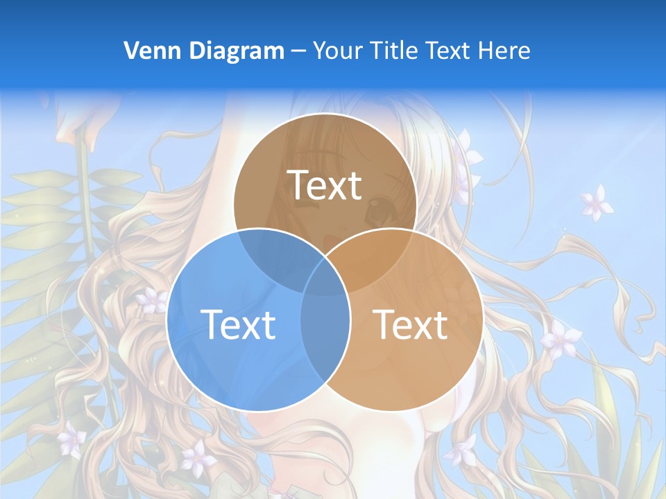 A Woman With Long Hair And Green Eyes Is Posing In Front Of A Blue Background PowerPoint Template