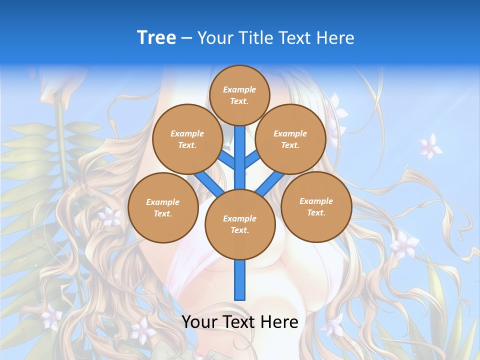 A Woman With Long Hair And Green Eyes Is Posing In Front Of A Blue Background PowerPoint Template