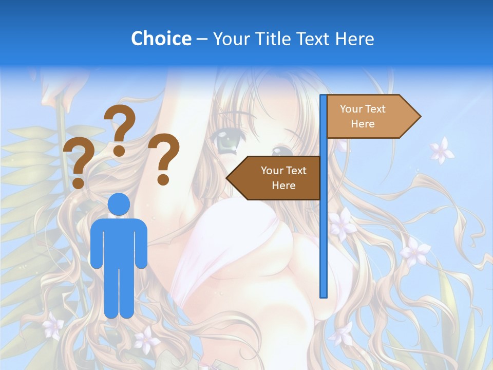 A Woman With Long Hair And Green Eyes Is Posing In Front Of A Blue Background PowerPoint Template