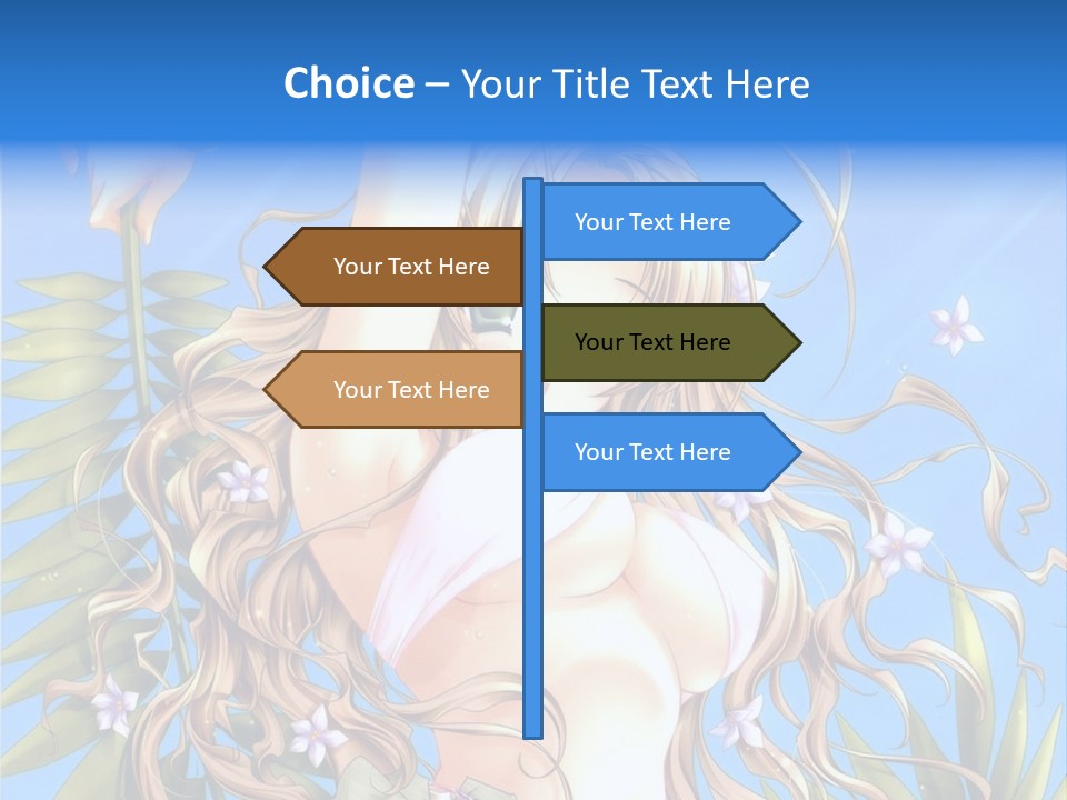 A Woman With Long Hair And Green Eyes Is Posing In Front Of A Blue Background PowerPoint Template