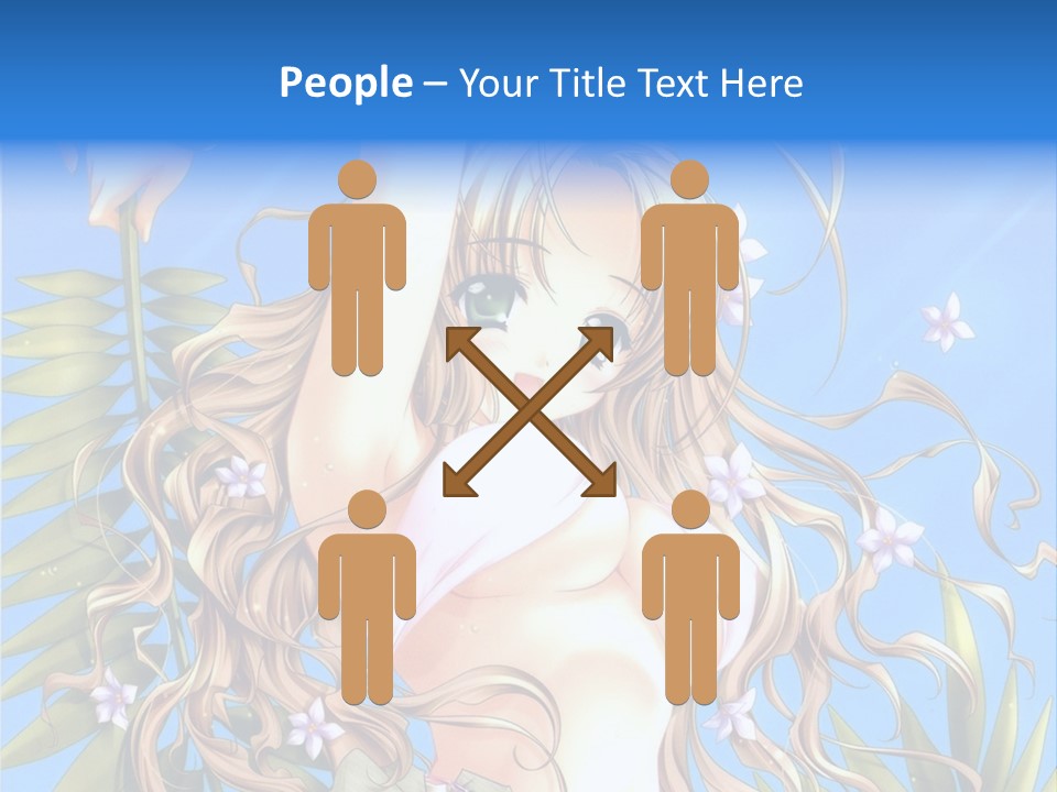 A Woman With Long Hair And Green Eyes Is Posing In Front Of A Blue Background PowerPoint Template