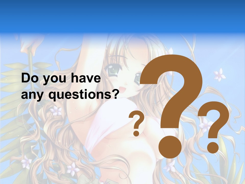 A Woman With Long Hair And Green Eyes Is Posing In Front Of A Blue Background PowerPoint Template