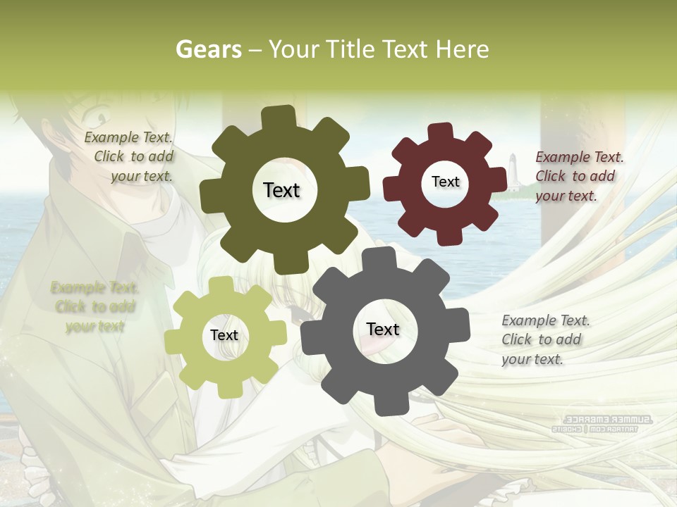 A Couple Of Anime Characters Sitting Next To Each Other PowerPoint Template