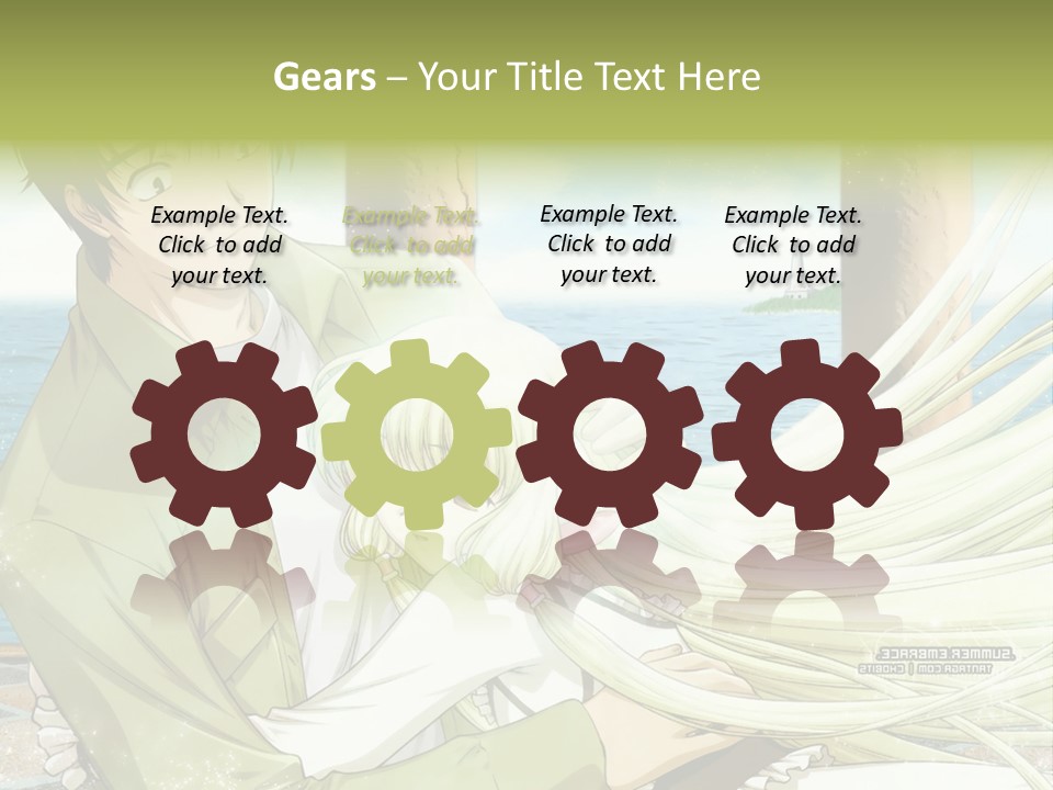 A Couple Of Anime Characters Sitting Next To Each Other PowerPoint Template