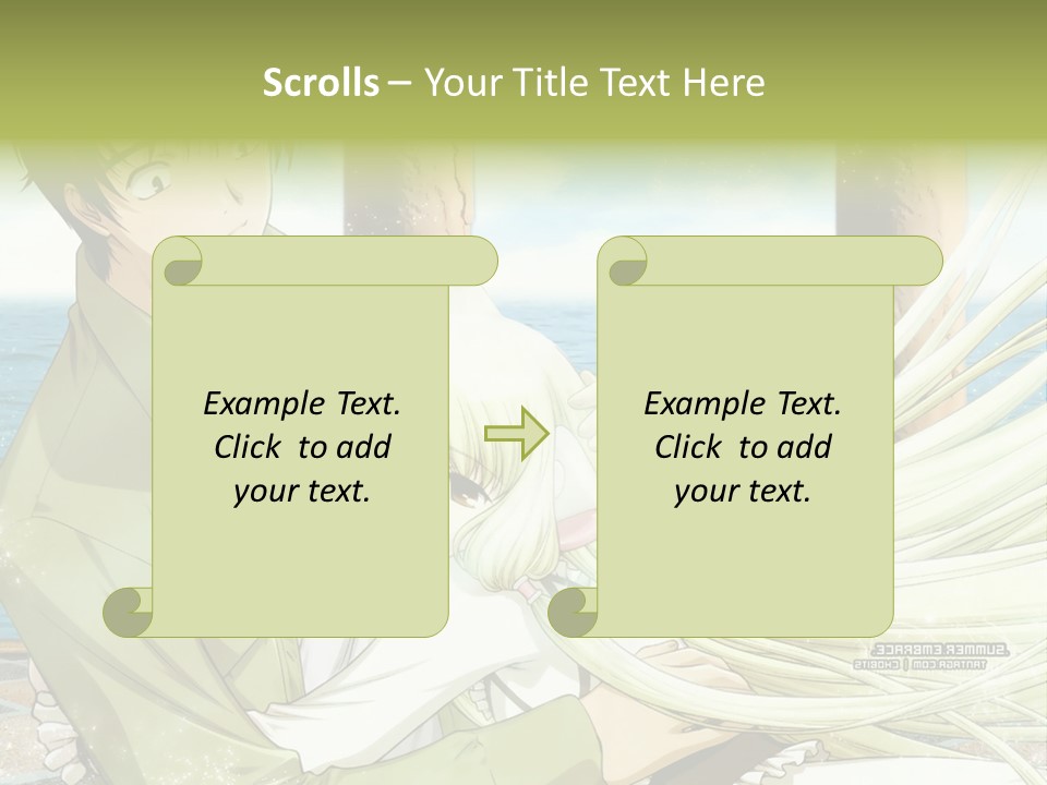 A Couple Of Anime Characters Sitting Next To Each Other PowerPoint Template