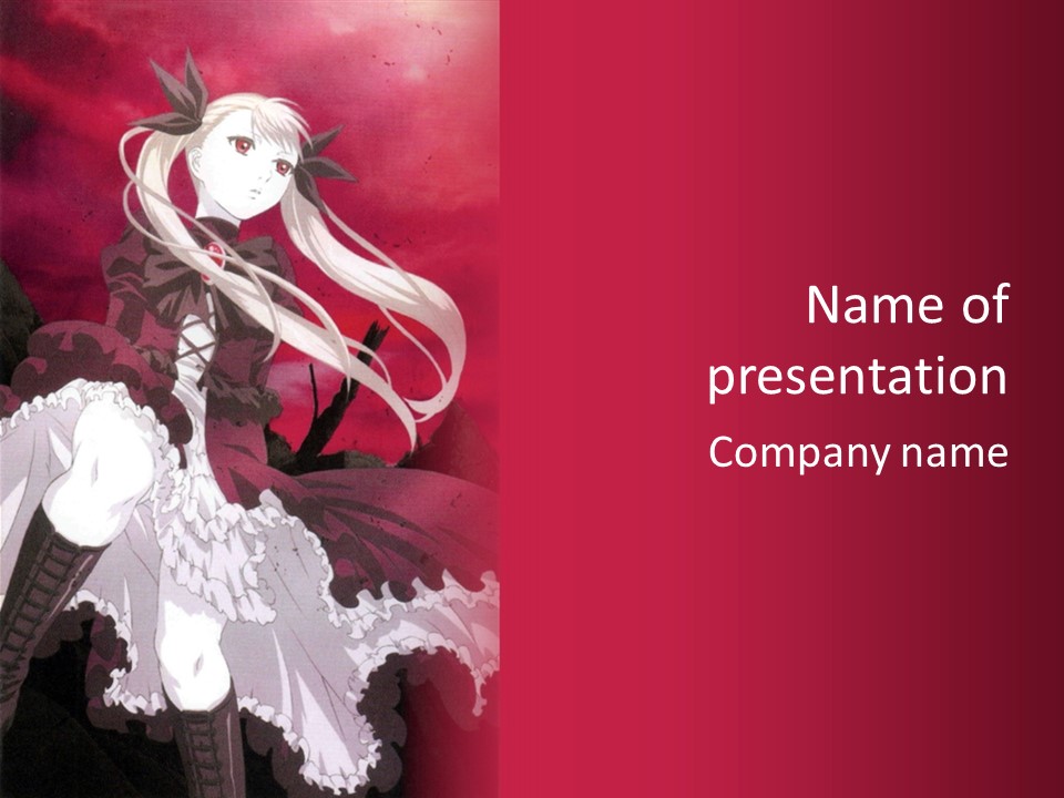 A Girl With Long White Hair Is Sitting On A Red Background PowerPoint Template
