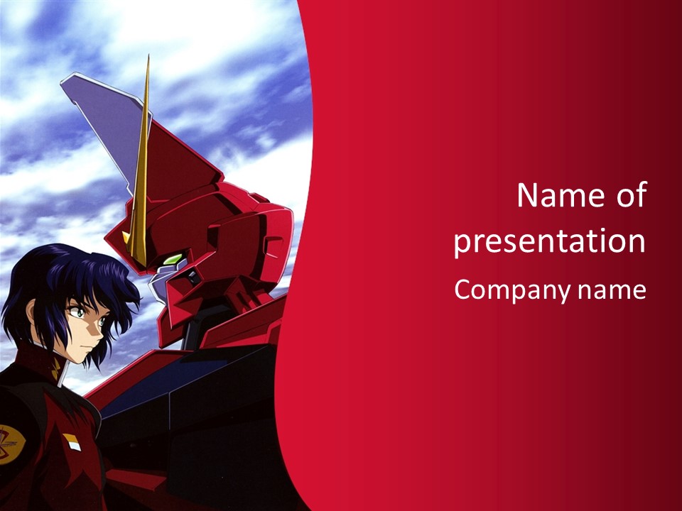 A Man Standing Next To A Red Robot PowerPoint Template