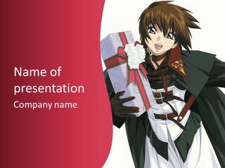 A Anime Character Holding A Present In His Hand PowerPoint Template