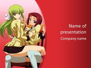 A Couple Of Anime Characters Sitting On A Bench PowerPoint Template