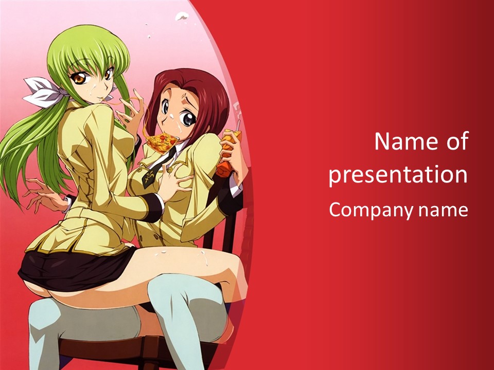 A Couple Of Anime Characters Sitting On A Bench PowerPoint Template