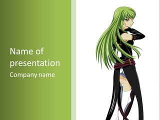 A Woman With Long Green Hair Standing In Front Of A Green Background PowerPoint Template