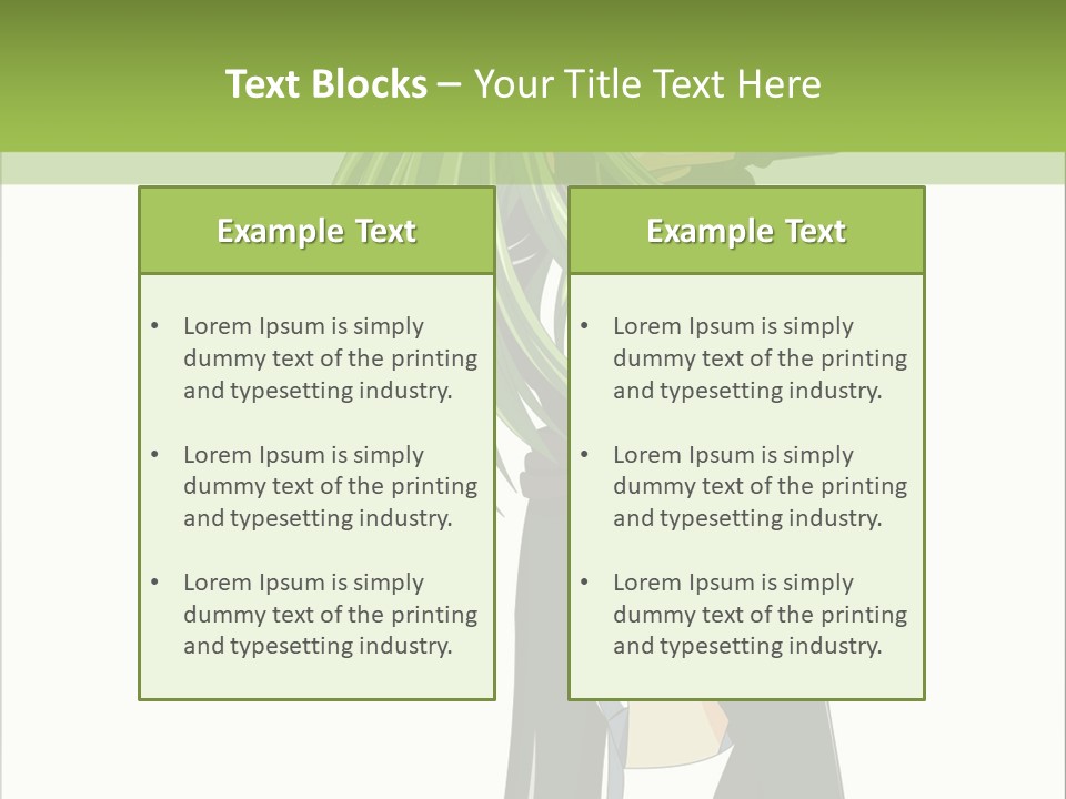 A Woman With Long Green Hair Standing In Front Of A Green Background PowerPoint Template