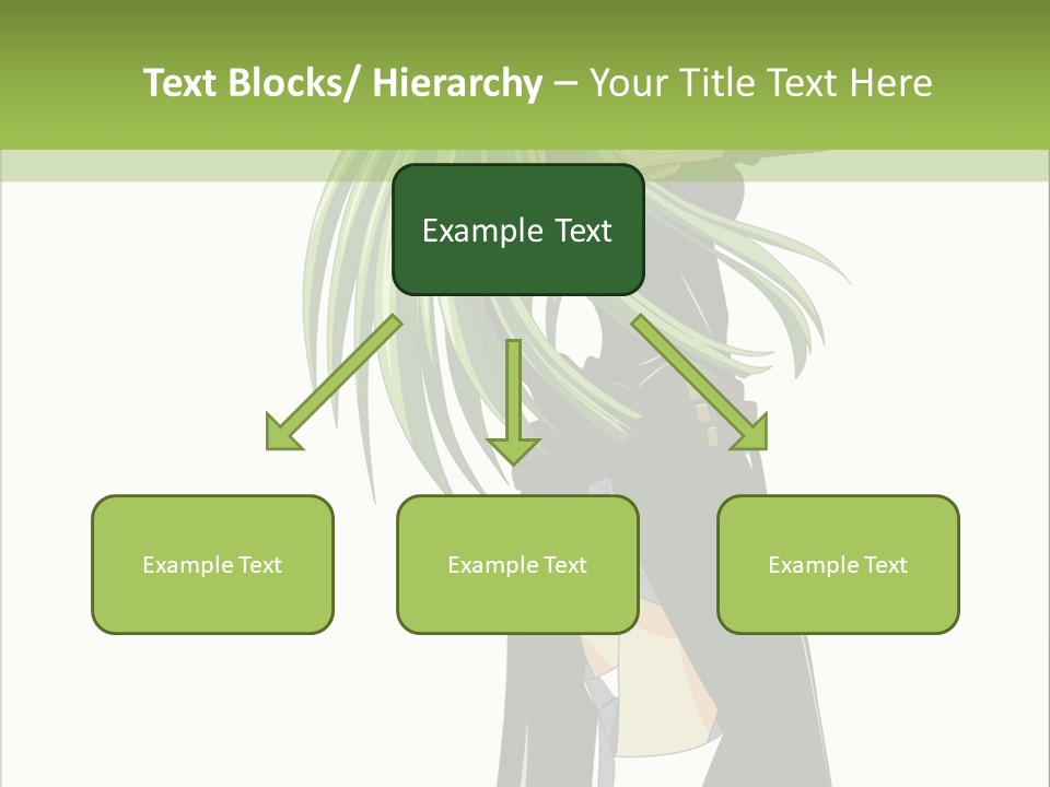 A Woman With Long Green Hair Standing In Front Of A Green Background PowerPoint Template