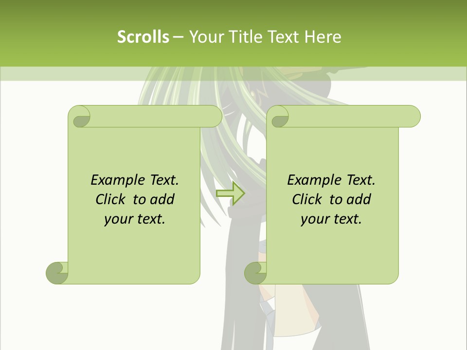 A Woman With Long Green Hair Standing In Front Of A Green Background PowerPoint Template