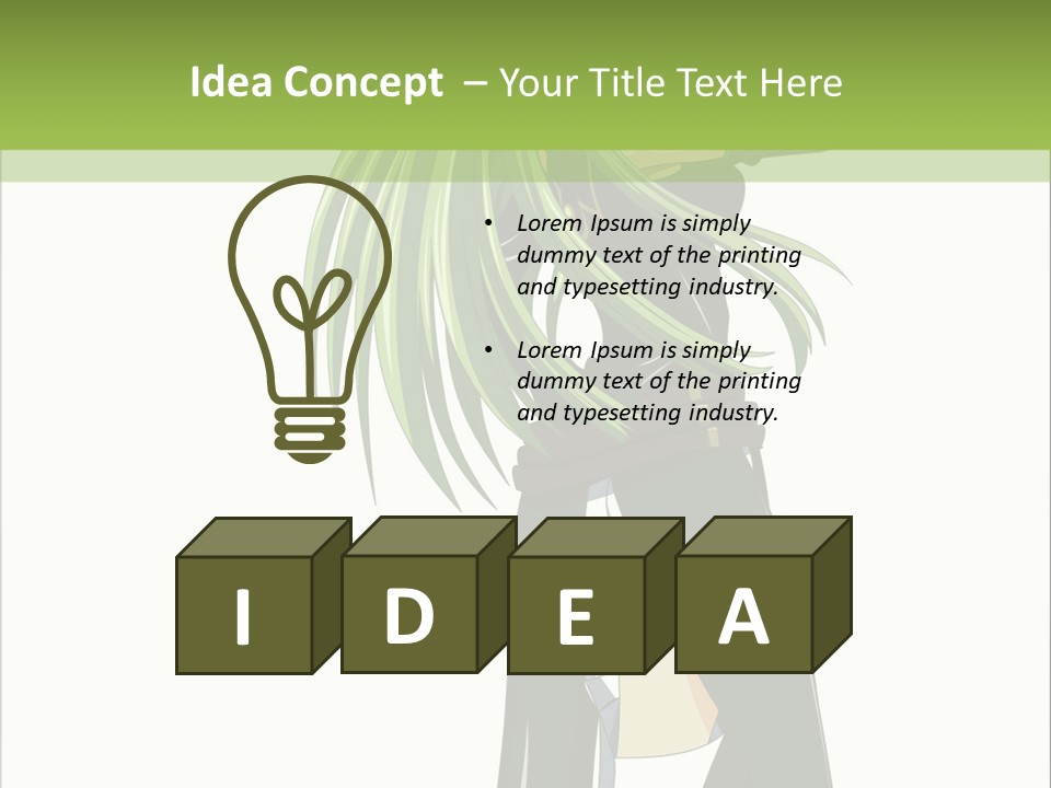 A Woman With Long Green Hair Standing In Front Of A Green Background PowerPoint Template