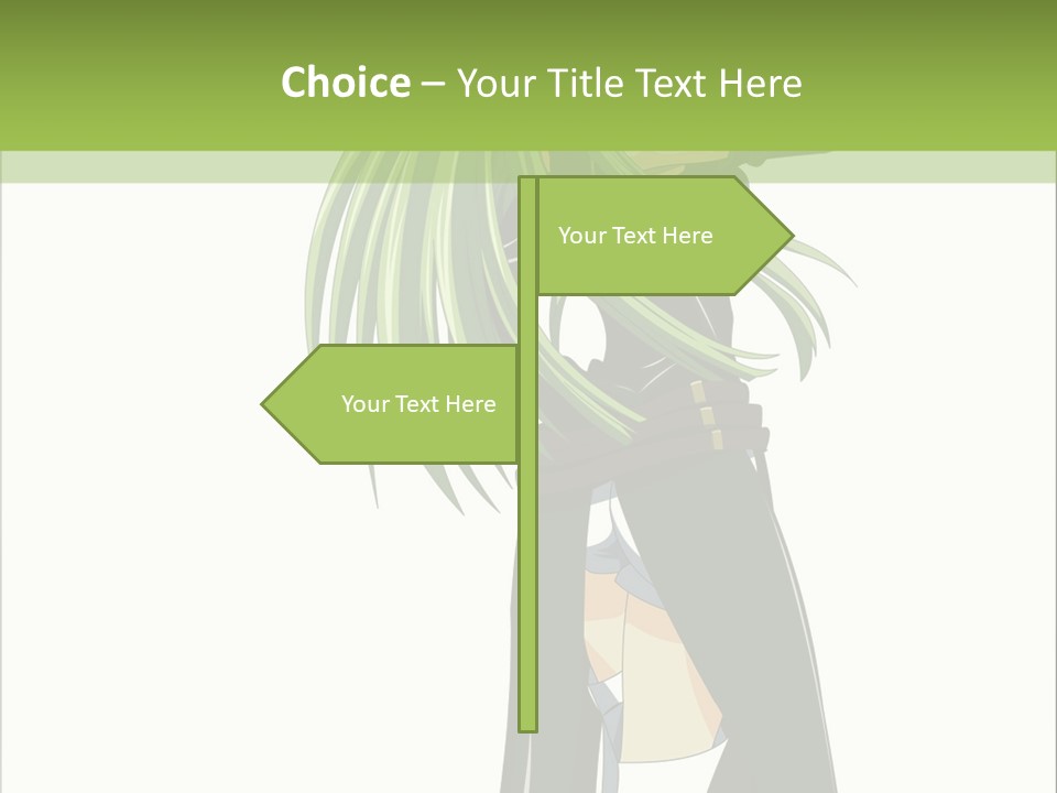 A Woman With Long Green Hair Standing In Front Of A Green Background PowerPoint Template