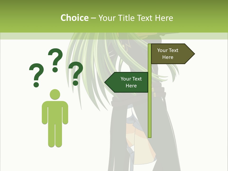 A Woman With Long Green Hair Standing In Front Of A Green Background PowerPoint Template