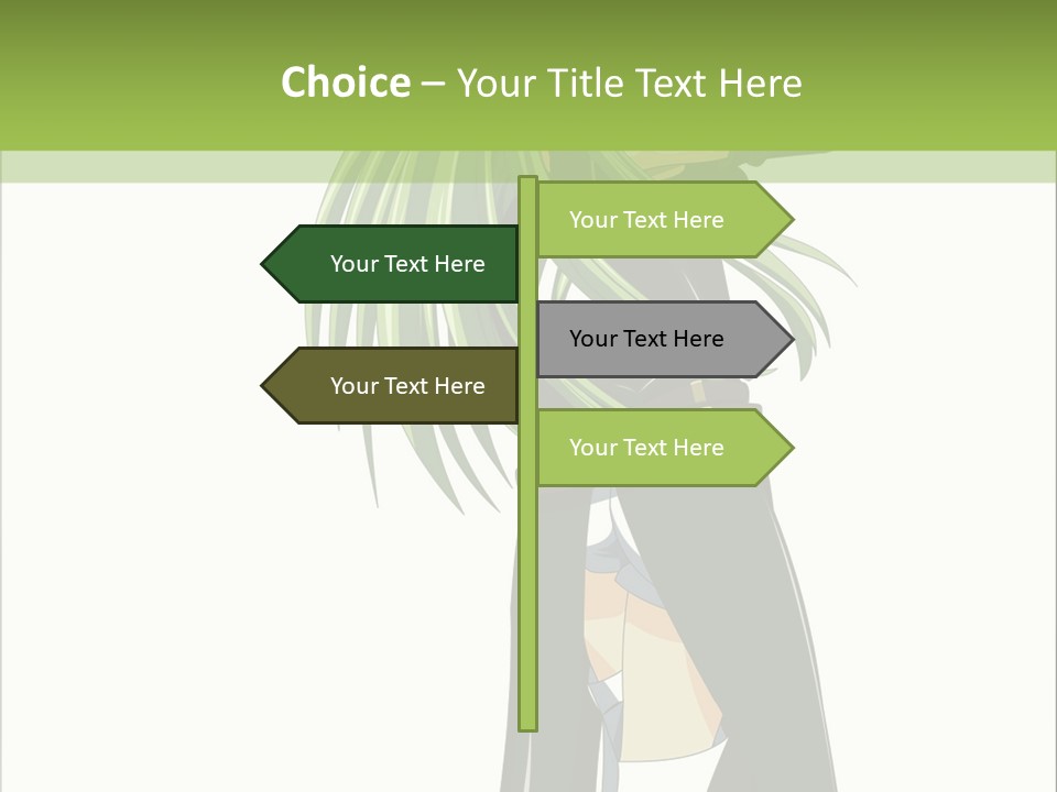 A Woman With Long Green Hair Standing In Front Of A Green Background PowerPoint Template