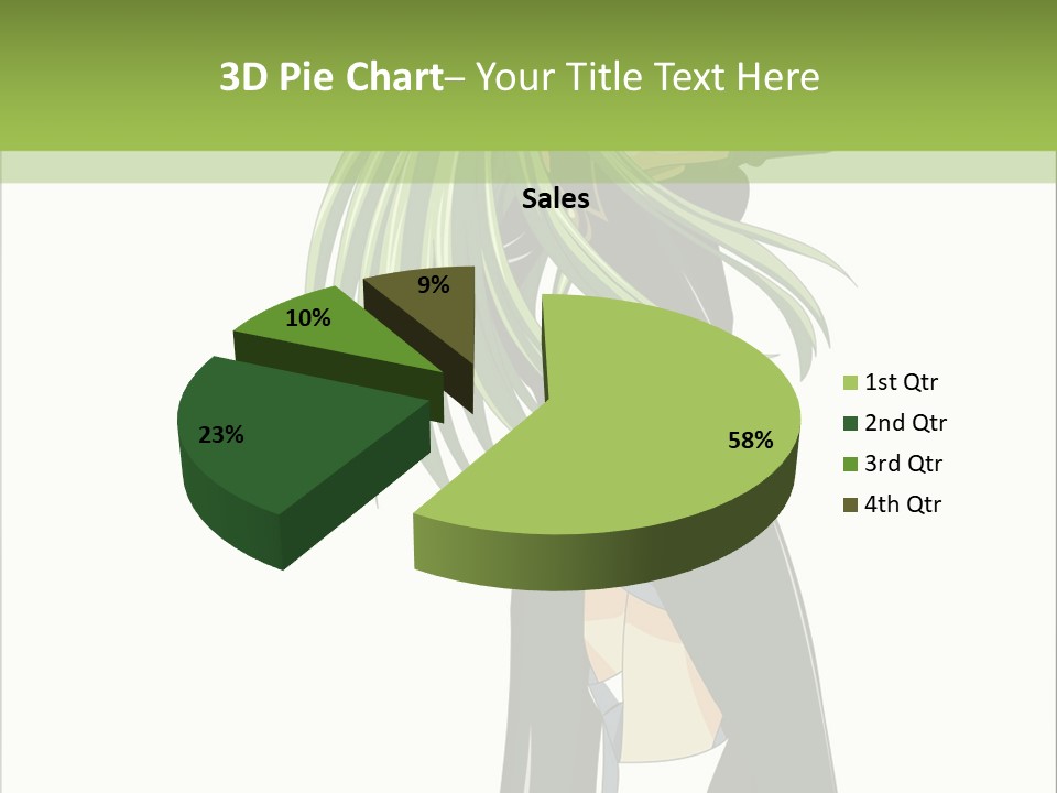 A Woman With Long Green Hair Standing In Front Of A Green Background PowerPoint Template