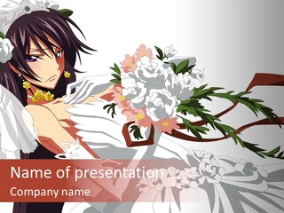 A Woman In A Wedding Dress Holding A Bouquet Of Flowers PowerPoint Template