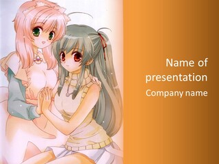 A Couple Of Anime Girls Sitting Next To Each Other PowerPoint Template