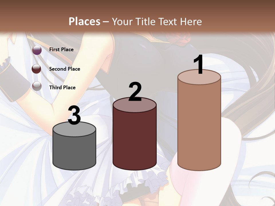 A Girl With Long Brown Hair And A Black Top Is Posing In Front Of A PowerPoint Template