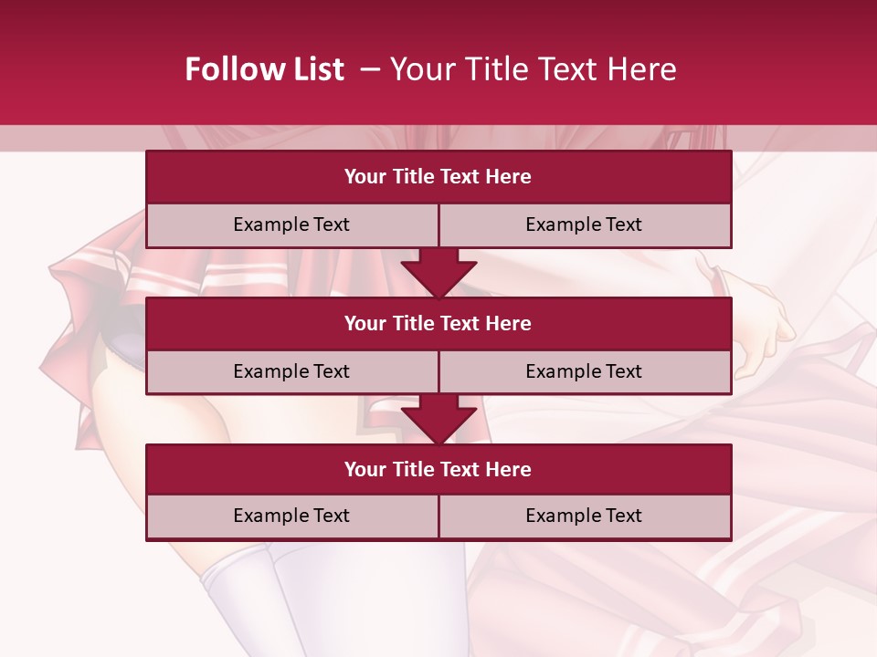 A Woman In A Short Skirt And Stockings Is Standing In Front Of A Red Background PowerPoint Template