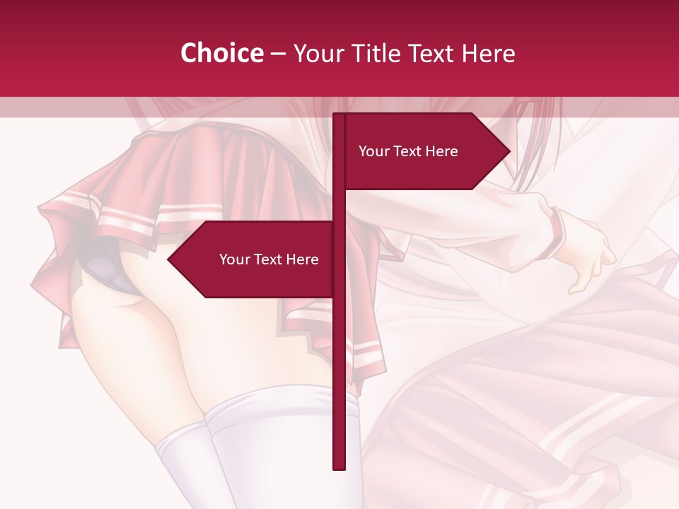 A Woman In A Short Skirt And Stockings Is Standing In Front Of A Red Background PowerPoint Template