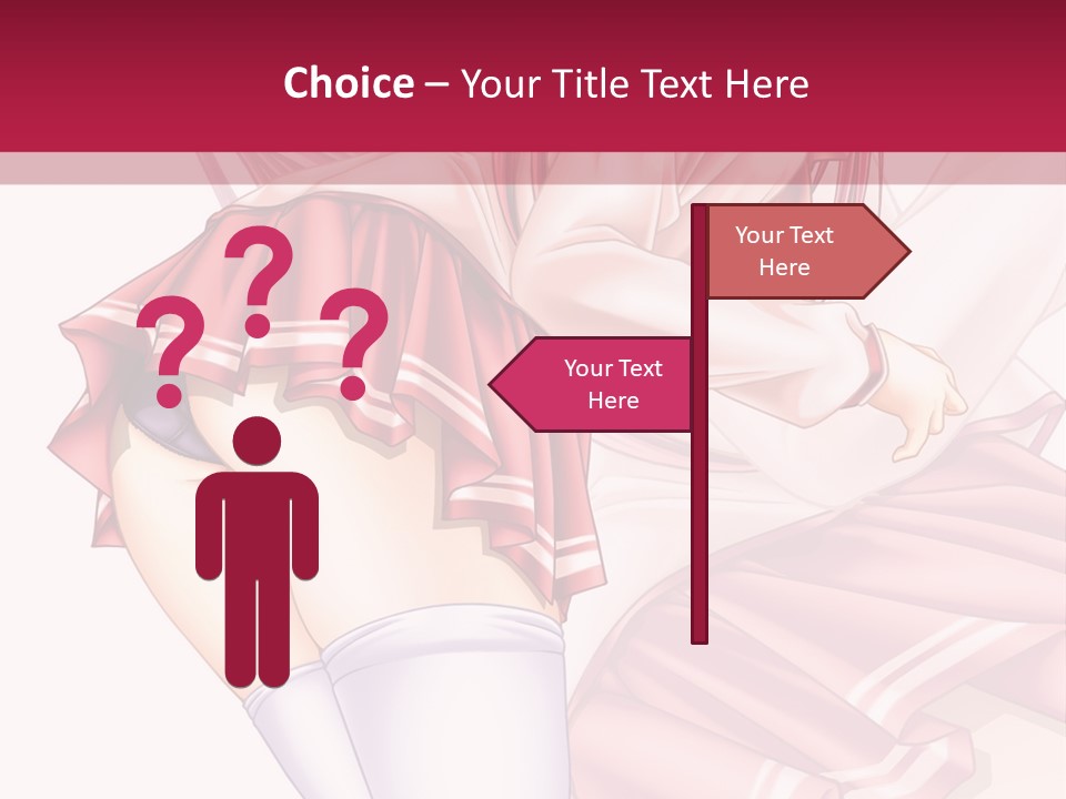 A Woman In A Short Skirt And Stockings Is Standing In Front Of A Red Background PowerPoint Template