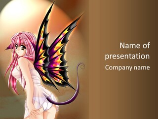 A Pretty Pink Fairy With A Dragon Wings On Her Back PowerPoint Template