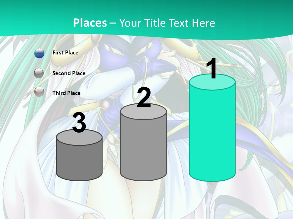 An Anime Character With Long Green Hair And Blue Eyes PowerPoint Template