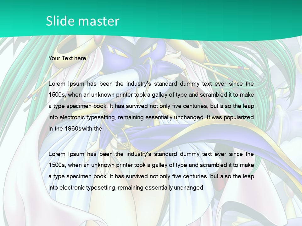 An Anime Character With Long Green Hair And Blue Eyes PowerPoint Template