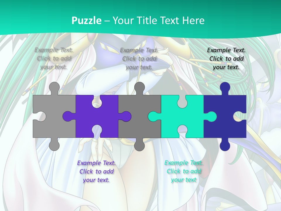 An Anime Character With Long Green Hair And Blue Eyes PowerPoint Template
