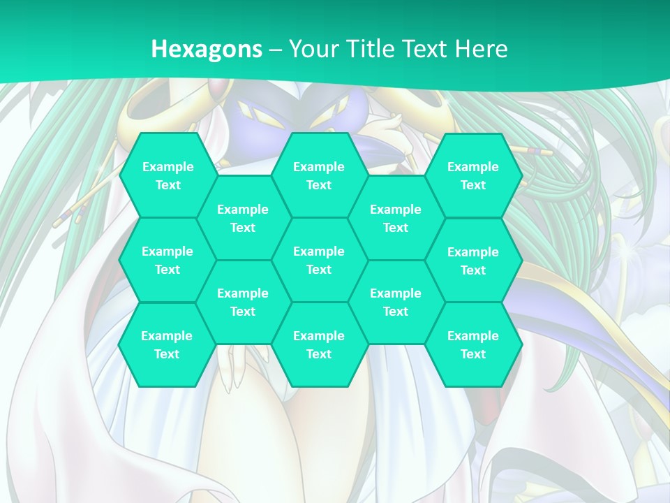 An Anime Character With Long Green Hair And Blue Eyes PowerPoint Template