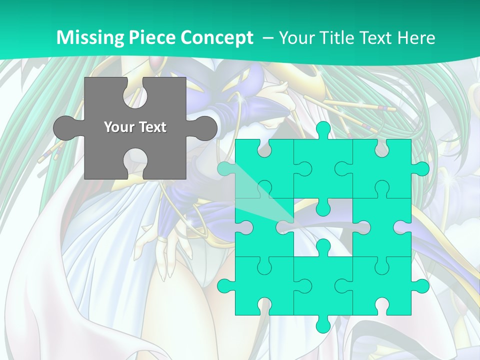 An Anime Character With Long Green Hair And Blue Eyes PowerPoint Template