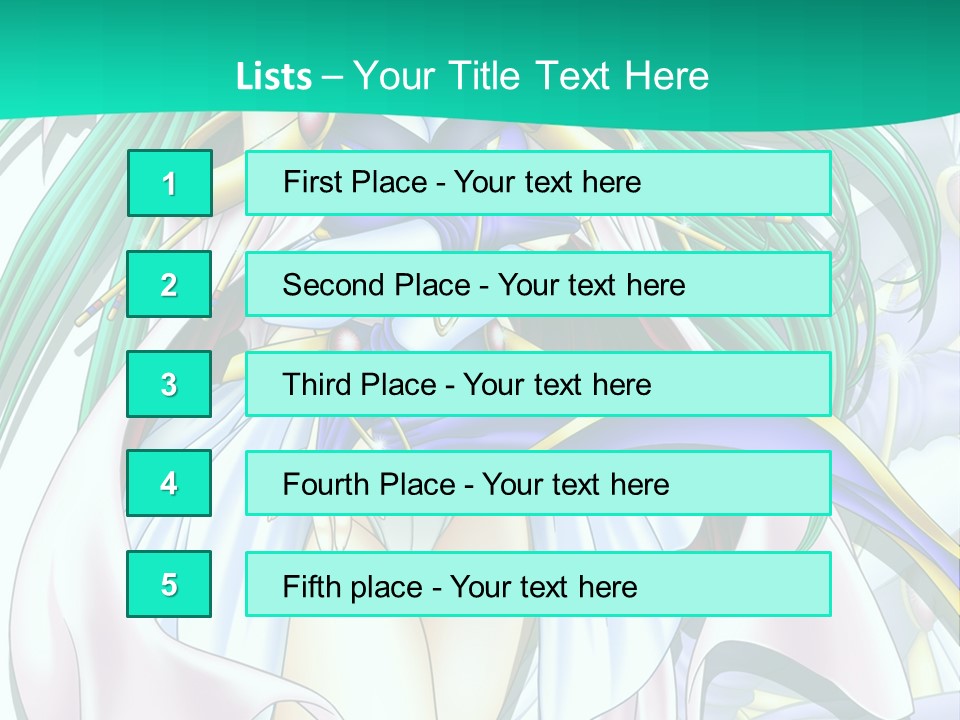 An Anime Character With Long Green Hair And Blue Eyes PowerPoint Template