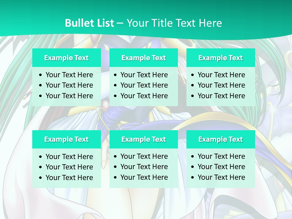 An Anime Character With Long Green Hair And Blue Eyes PowerPoint Template