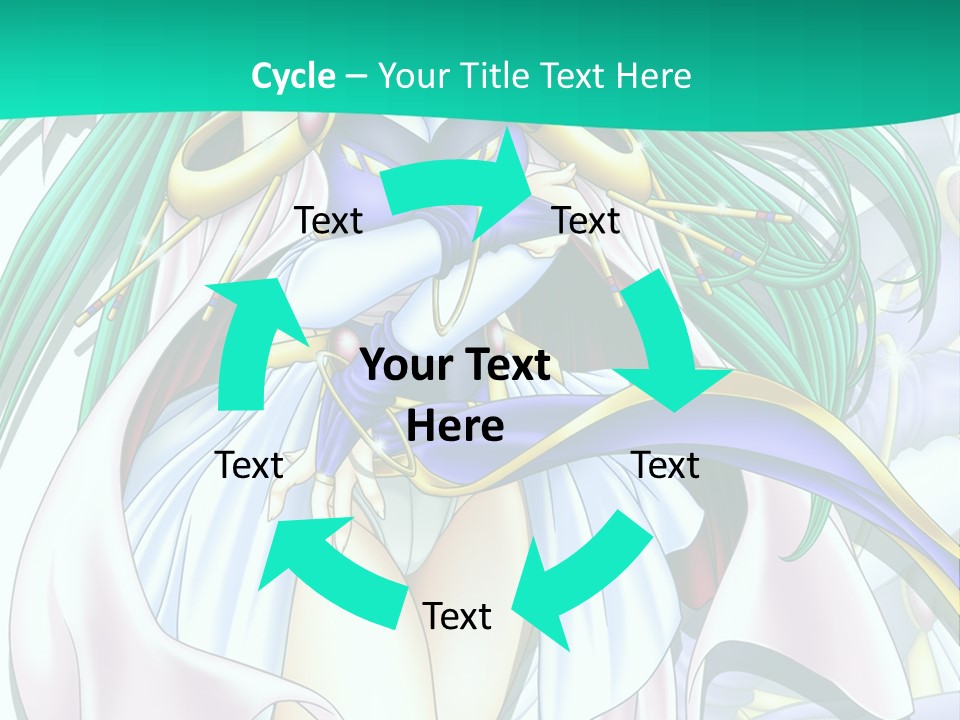 An Anime Character With Long Green Hair And Blue Eyes PowerPoint Template