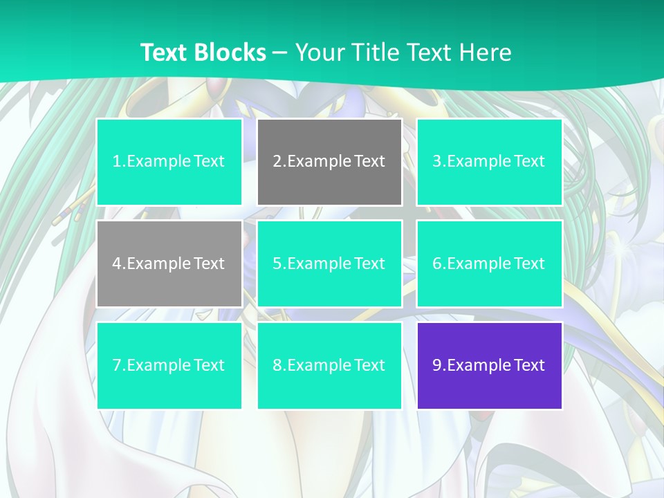 An Anime Character With Long Green Hair And Blue Eyes PowerPoint Template